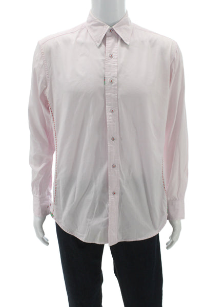 Robert Graham Mens Button Down Cotton Collared Long Sleeve Pink Designer Size M