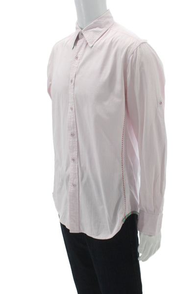 Robert Graham Mens Button Down Cotton Collared Long Sleeve Pink Designer Size M