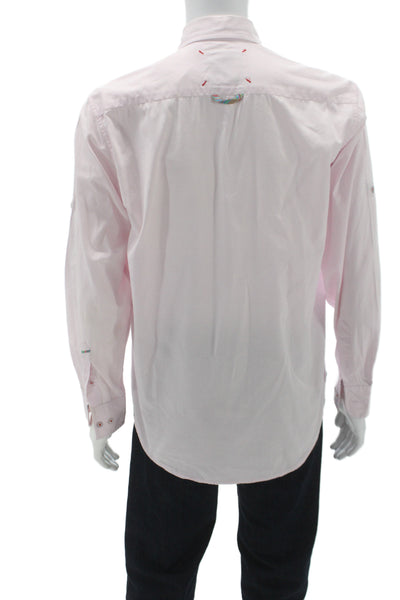 Robert Graham Mens Button Down Cotton Collared Long Sleeve Pink Designer Size M