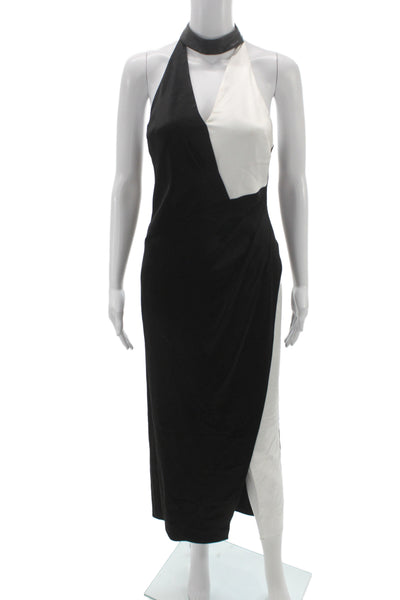 Alice + Olivia Womens Sheath Dress Black Halter Sleeveless Long Zip Size 2