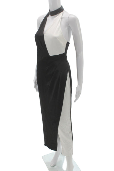 Alice + Olivia Womens Sheath Dress Black Halter Sleeveless Long Zip Size 2