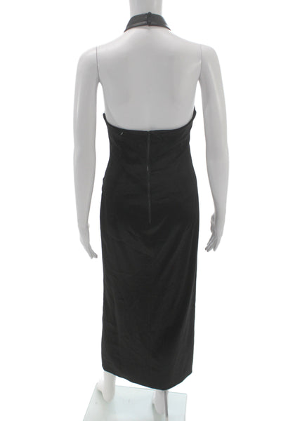 Alice + Olivia Womens Sheath Dress Black Halter Sleeveless Long Zip Size 2
