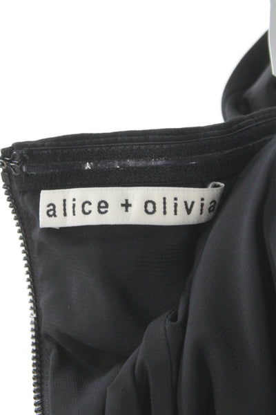 Alice + Olivia Womens Sheath Dress Black Halter Sleeveless Long Zip Size 2