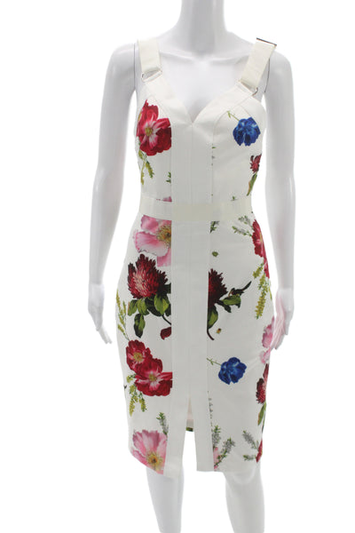 Ted Baker London Womens White Floral Pencil Dress V Neck Sleeveless Midi Size L
