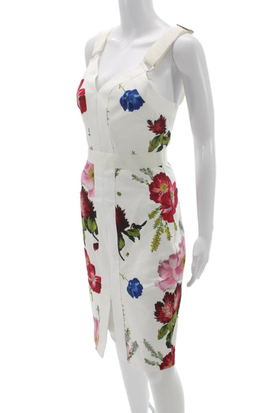Ted Baker London Womens White Floral Pencil Dress V Neck Sleeveless Midi Size L