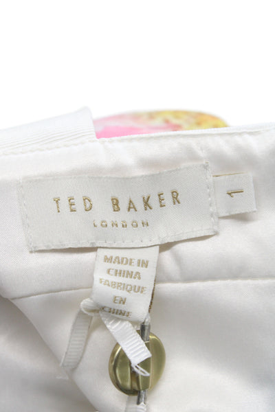 Ted Baker London Womens White Floral Pencil Dress V Neck Sleeveless Midi Size L
