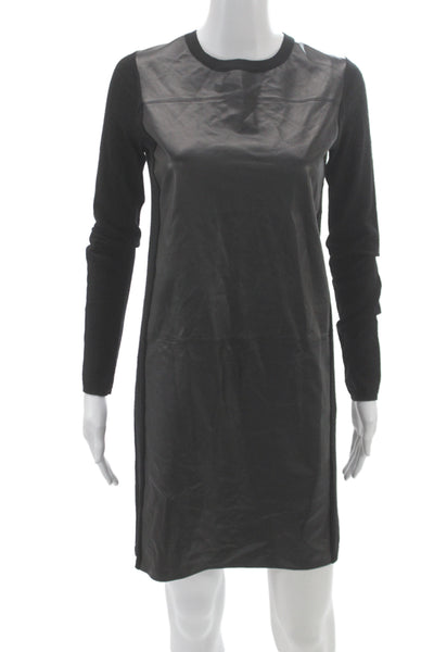 Vince Womens Shift Dress Black Wool Long Sleeve Size XS