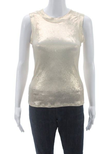 Elan Womens Basic Metallic Gold Sleeveless Tank Crewneck Solid Size M