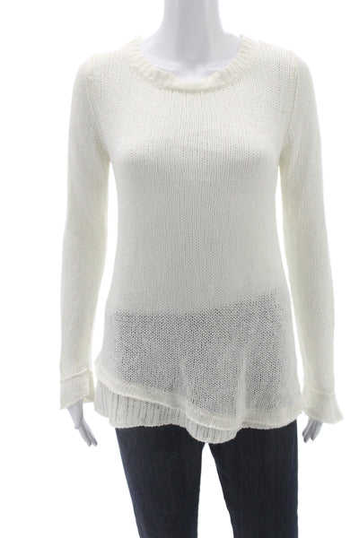 Aqua Women Pullover Sweater Ivory Linen Round Neck Long Sleeve Size M