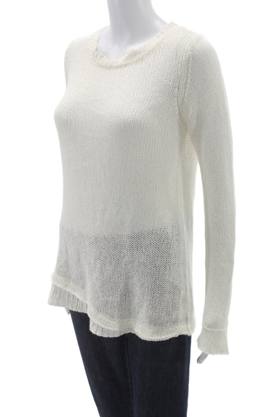 Aqua Women Pullover Sweater Ivory Linen Round Neck Long Sleeve Size M
