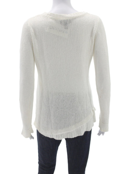 Aqua Women Pullover Sweater Ivory Linen Round Neck Long Sleeve Size M