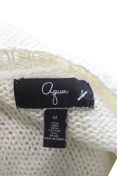 Aqua Women Pullover Sweater Ivory Linen Round Neck Long Sleeve Size M