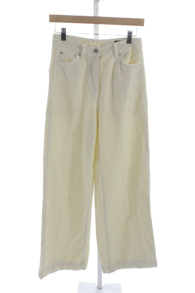 Zara Women Wide Leg Jeans Ivory High Waist 100% Cotton 29in Size 0