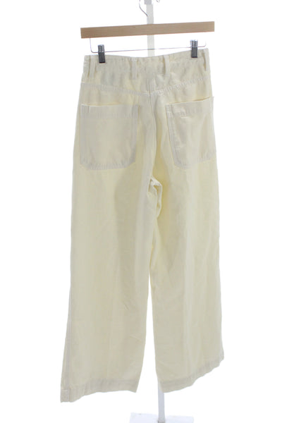 Zara Women Wide Leg Jeans Ivory High Waist 100% Cotton 29in Size 0