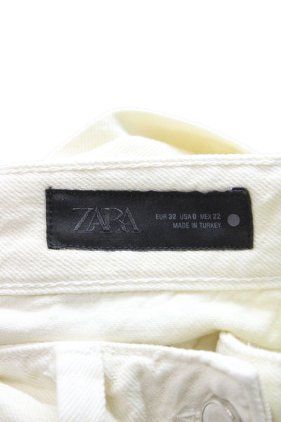 Zara Women Wide Leg Jeans Ivory High Waist 100% Cotton 29in Size 0