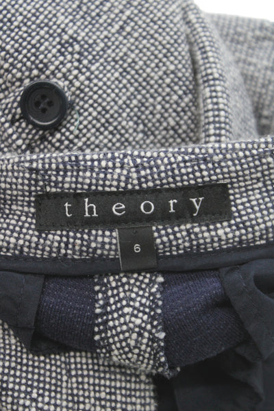 Theory Women Cropped Gray Check Cotton Pants Button 25in Inseam Size 6