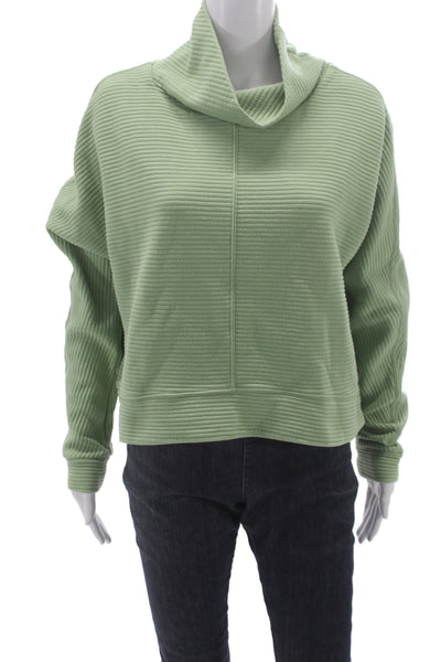 Zella Womens Green Striped Cowl Neck Pullover Long Sleeve Athleisure Size M