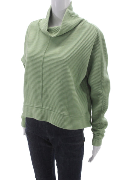 Zella Womens Green Striped Cowl Neck Pullover Long Sleeve Athleisure Size M