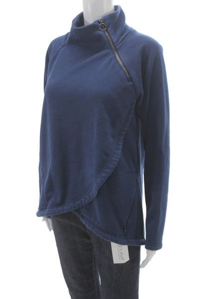 Athleta Women Cowl Neck Zip Pullover Sweatshirt Blue Size M