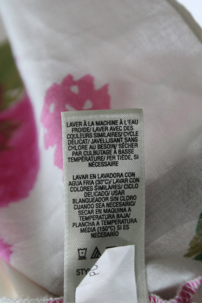 Juicy Couture Women Tunic Blouse Ivory Floral V-Neck 3/4 Sleeve Cotton Size 8