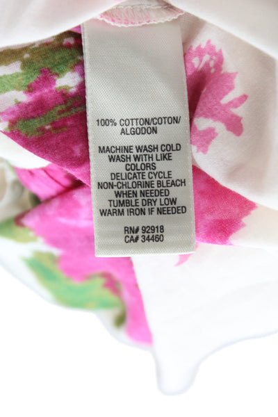Juicy Couture Women Tunic Blouse Ivory Floral V-Neck 3/4 Sleeve Cotton Size 8