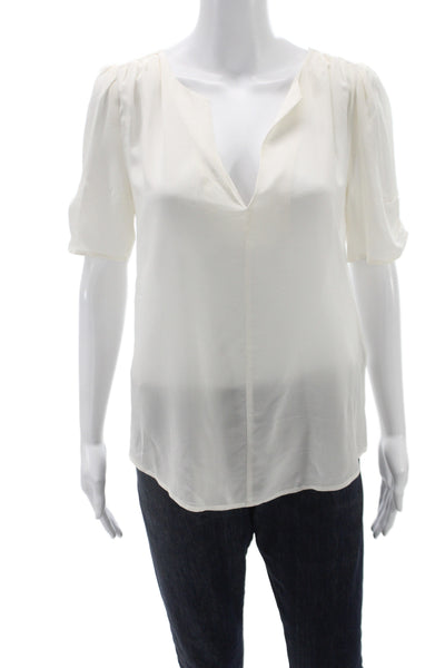Joie Women Basic Silk V-Neck Short Sleeve Blouse Ivory Size M