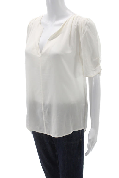 Joie Women Basic Silk V-Neck Short Sleeve Blouse Ivory Size M