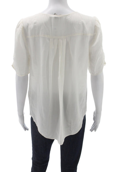 Joie Women Basic Silk V-Neck Short Sleeve Blouse Ivory Size M