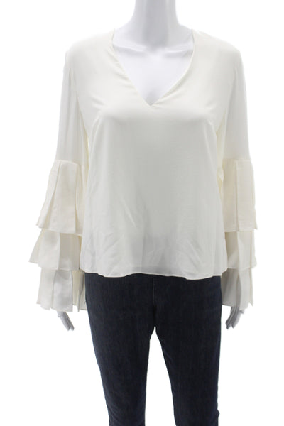 Alexis Womens White Silk V-Neck Long Sleeve Basic Blouse Size M