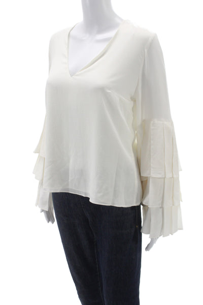 Alexis Womens White Silk V-Neck Long Sleeve Basic Blouse Size M