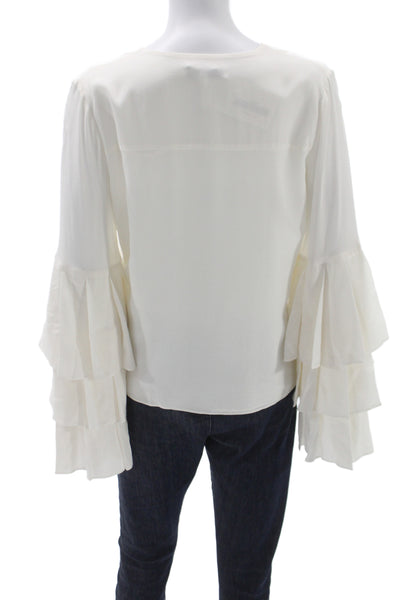 Alexis Womens White Silk V-Neck Long Sleeve Basic Blouse Size M
