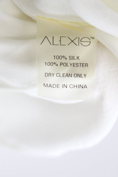 Alexis Womens White Silk V-Neck Long Sleeve Basic Blouse Size M