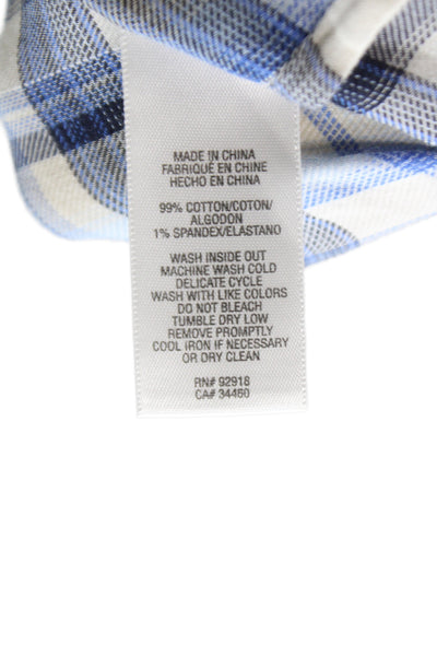 Juicy Couture Women Plaid Tunic Blouse Blue 3/4 Sleeve Round Neck Cotton Size 8