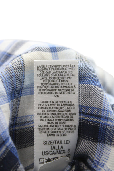 Juicy Couture Women Plaid Tunic Blouse Blue 3/4 Sleeve Round Neck Cotton Size 8