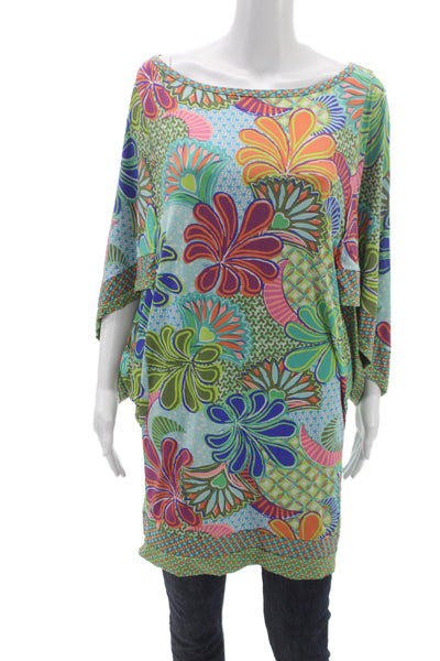 Trina Turk Women Multicolor Floral Scoop Neck Kaftan Blouse 3/4 Sleeve Size M