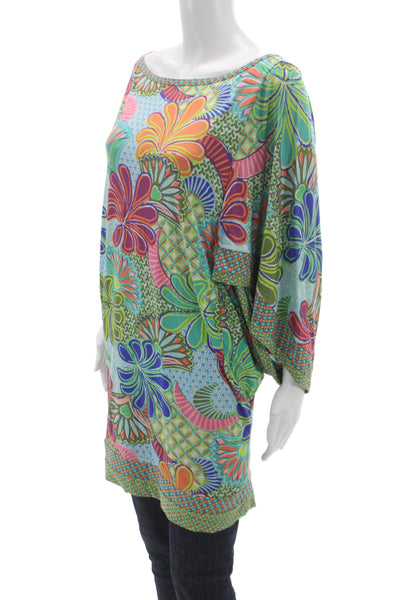Trina Turk Women Multicolor Floral Scoop Neck Kaftan Blouse 3/4 Sleeve Size M