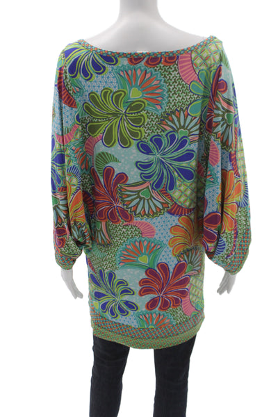 Trina Turk Women Multicolor Floral Scoop Neck Kaftan Blouse 3/4 Sleeve Size M