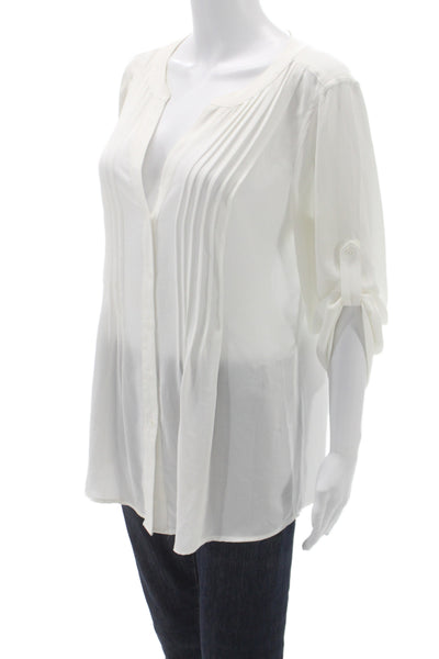 BCBGMAXAZRIA Womens Tunic Blouse White V-Neck 3/4 Sleeve 100% Polyester Size M