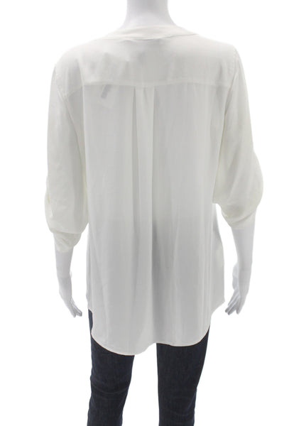 BCBGMAXAZRIA Womens Tunic Blouse White V-Neck 3/4 Sleeve 100% Polyester Size M