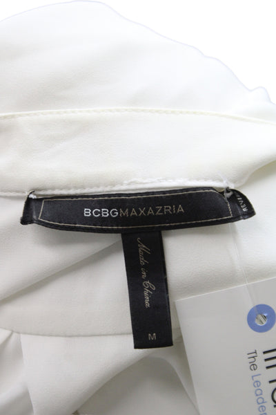 BCBGMAXAZRIA Womens Tunic Blouse White V-Neck 3/4 Sleeve 100% Polyester Size M