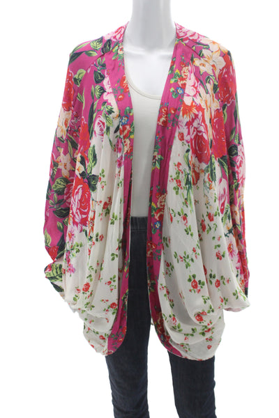 Floreat Womens Kimono Blouse V-Neck Floral Multicolor 3/4 Sleeve Size M