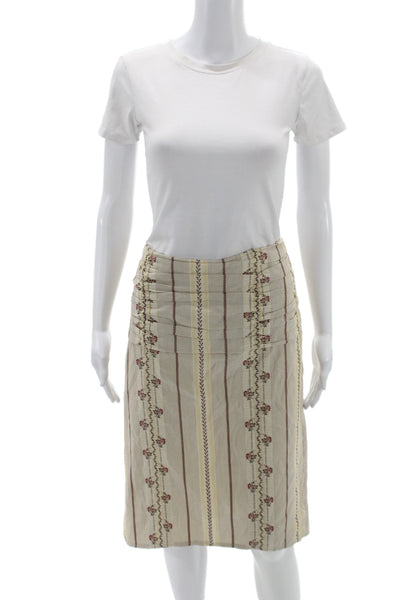 Nanette Lepore Womens Beige Floral Pencil Skirt Knee Length Cotton Size 8