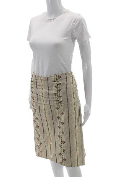 Nanette Lepore Womens Beige Floral Pencil Skirt Knee Length Cotton Size 8