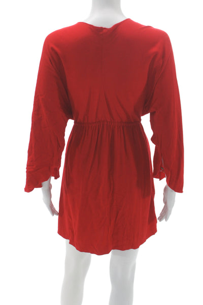 Debbie Katz Women Blouson Floral Red V-Neck Mini Dress Long Sleeve Size XL