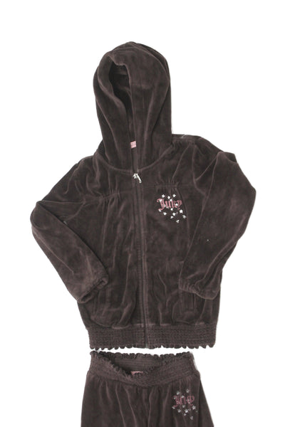 Juicy Couture Girls Cotton Full Zip Hooded Velvet Tracksuit Set Brown Size 6