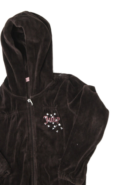 Juicy Couture Girls Cotton Full Zip Hooded Velvet Tracksuit Set Brown Size 6