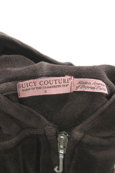 Juicy Couture Girls Cotton Full Zip Hooded Velvet Tracksuit Set Brown Size 6