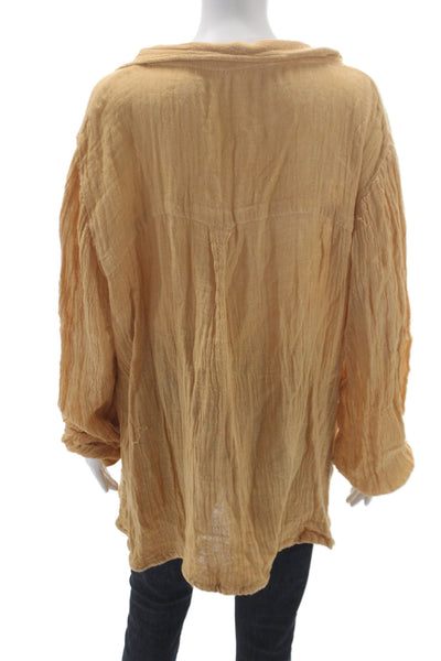 Jens Pirate Booty Women Boho Yellow Gauze Tunic Button-Up Long-Sleeve Size S