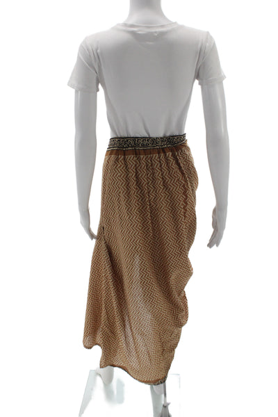 Guadalupe Women Wrap Skirt Beige Herringbone Midi Cotton Pull On Size M