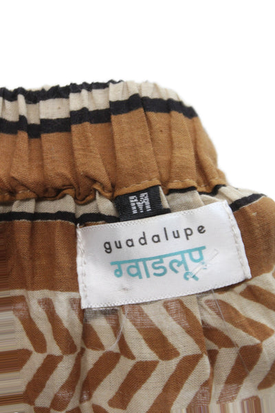 Guadalupe Women Wrap Skirt Beige Herringbone Midi Cotton Pull On Size M